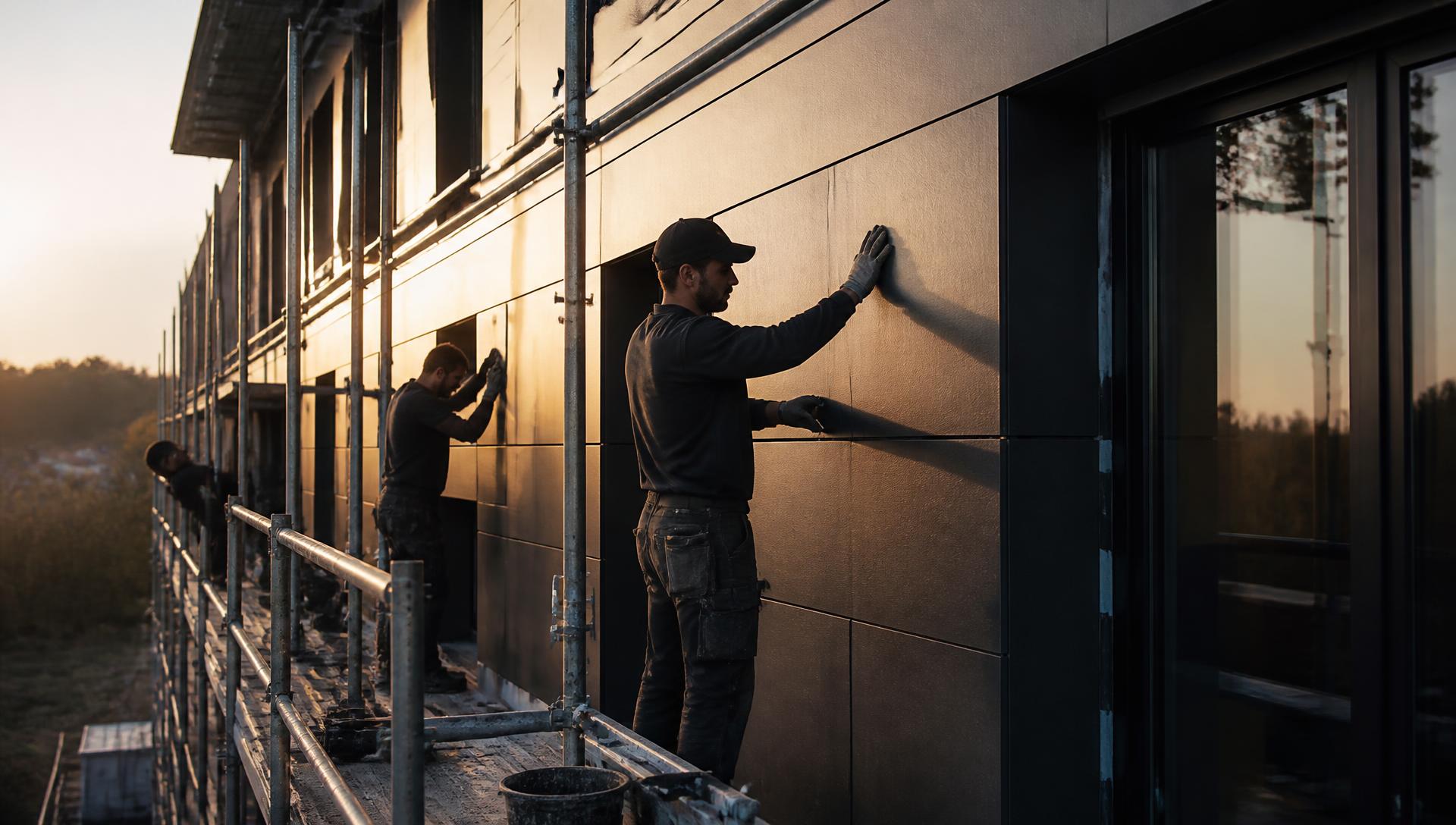 Handwerker bei der Fassadensanierung